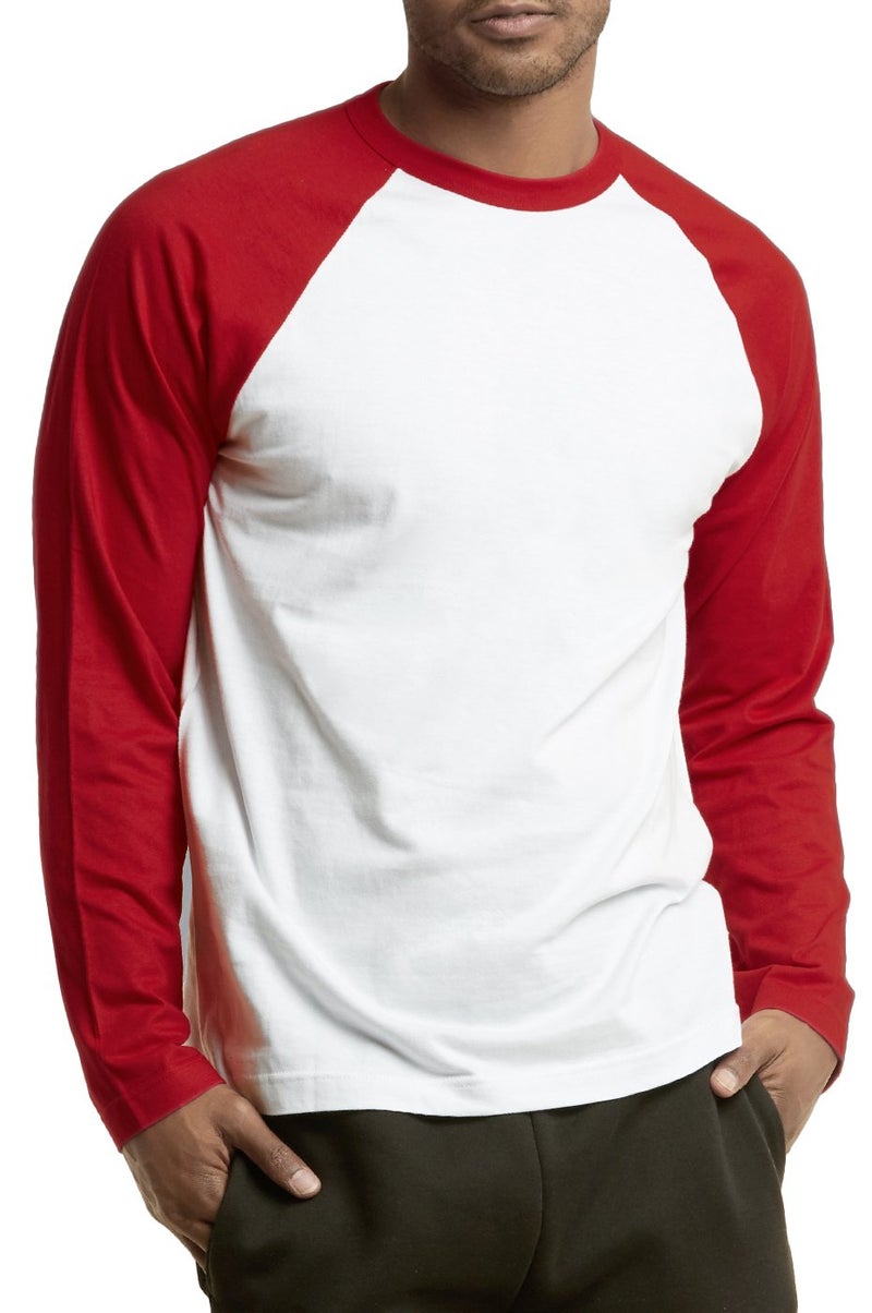 TOP PRO Men's Full Length Sleeve Raglan Cotton Baseball Tee Shirt (Small, Red/White) - Image 4